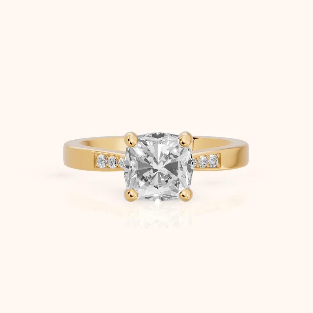 Minnie Flush-Set Cushion Diamond Engagement Ring in Yellow Gold — view 2