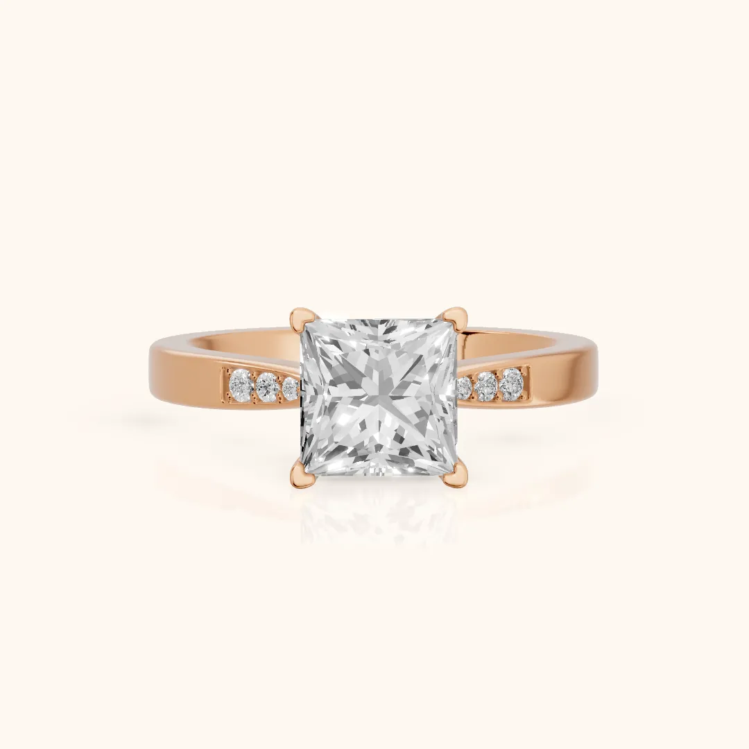 Minnie Flush-Set Princess Diamond Engagement Ring in Rose Gold — view 2