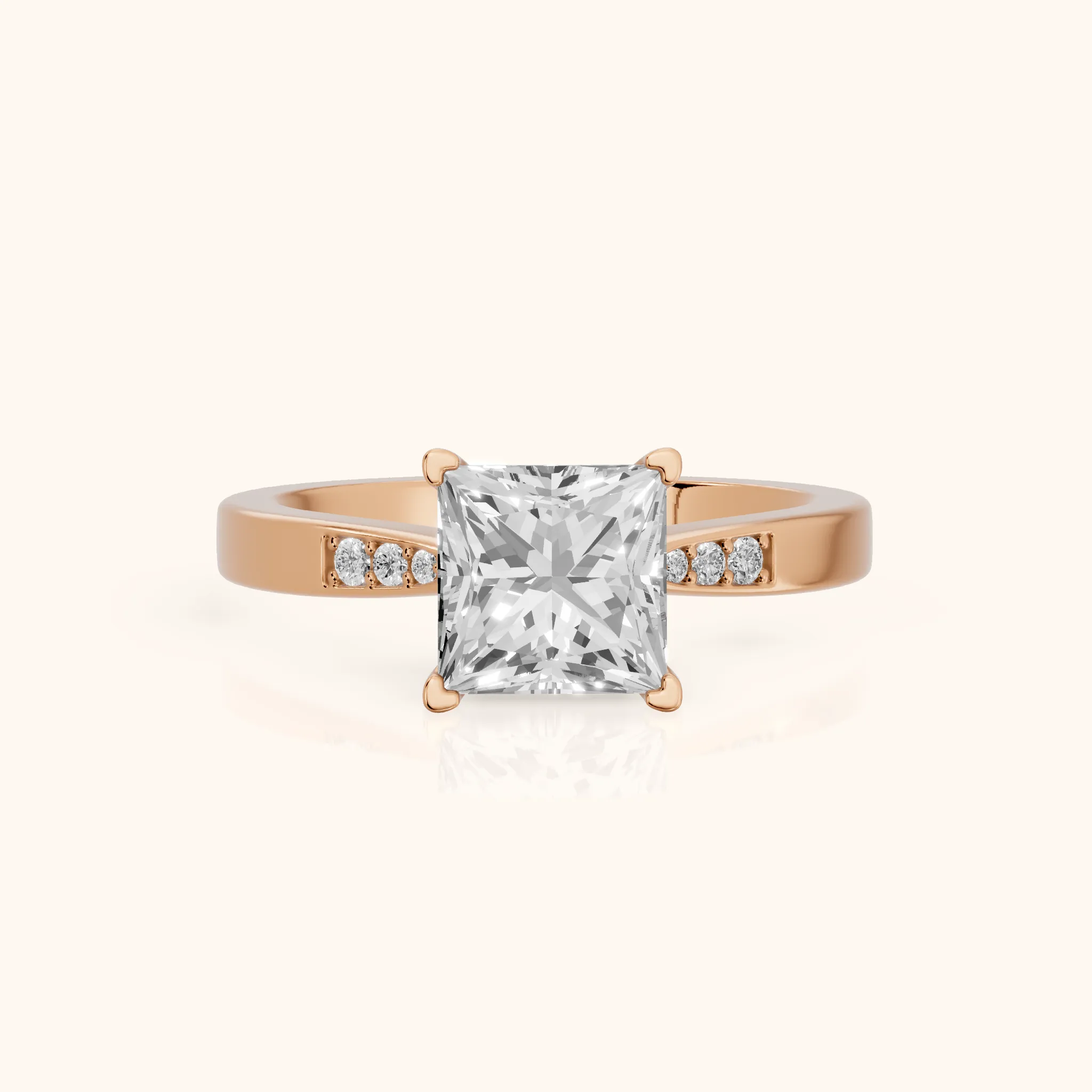 Minnie Flush-Set Princess Diamond Engagement Ring in Rose Gold — view 1