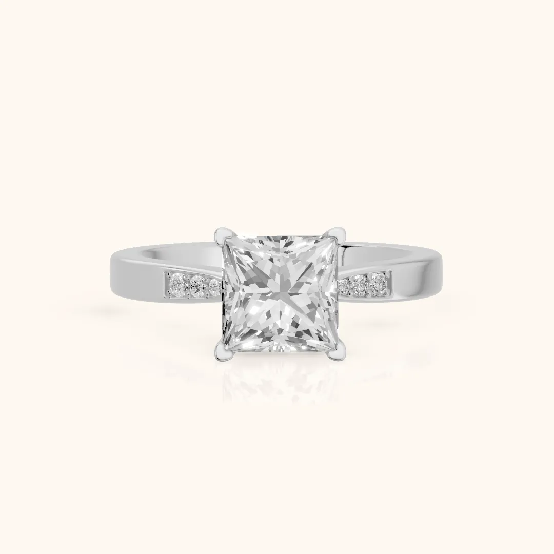 Minnie Flush-Set Princess Diamond Engagement Ring in White Gold — view 2