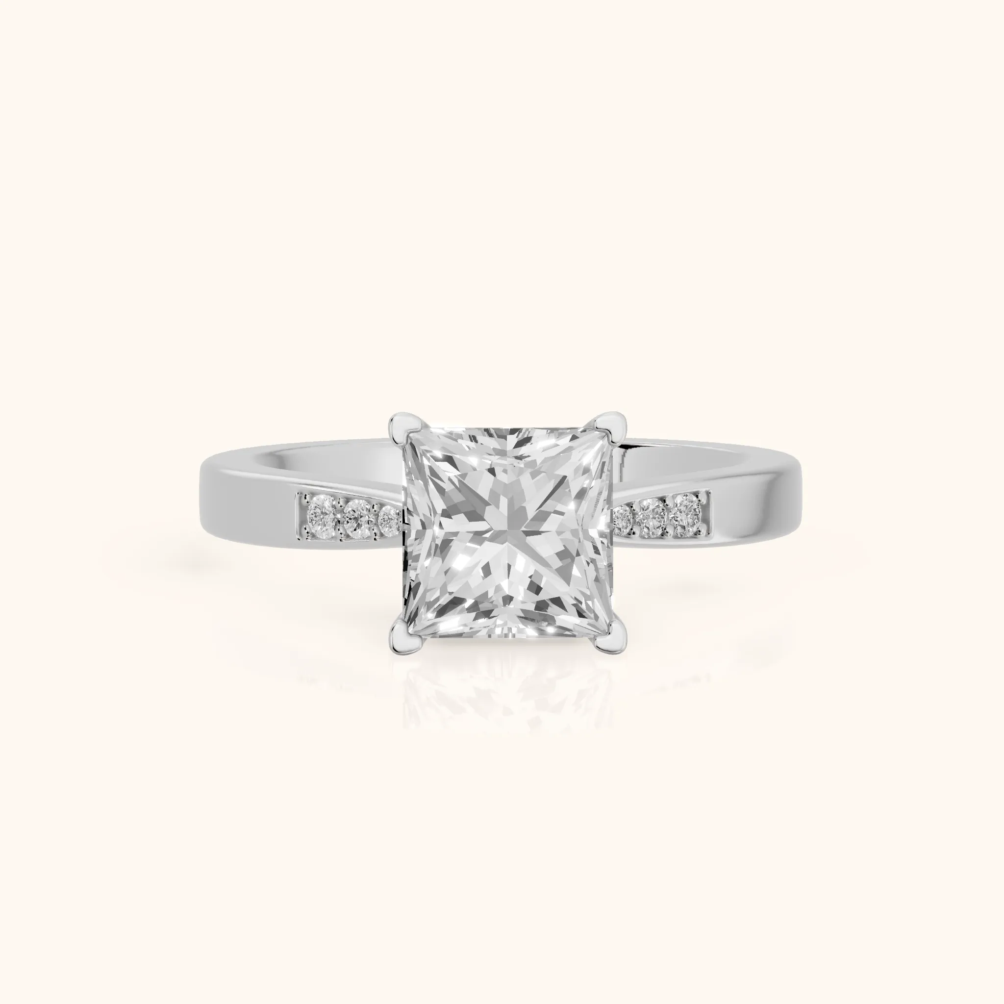 Minnie Flush-Set Princess Diamond Engagement Ring in White Gold — view 1