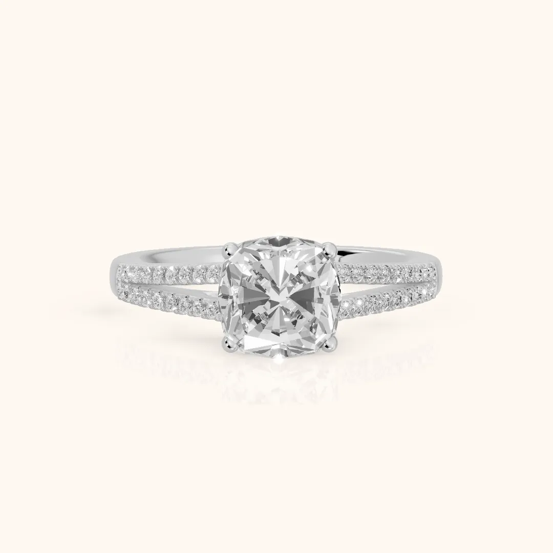 Mollie Split Shank Pavé Cushion Diamond Engagement Ring in Platinum — view 2