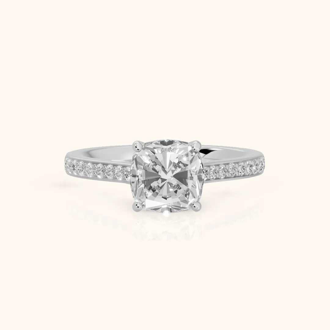 Nancy Trellis Pavé Cushion Diamond Engagement Ring in Silver — view 2
