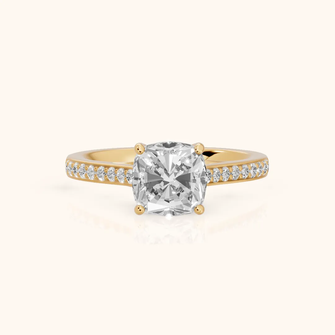Nancy Trellis Pavé Cushion Diamond Engagement Ring in Yellow Gold — view 2