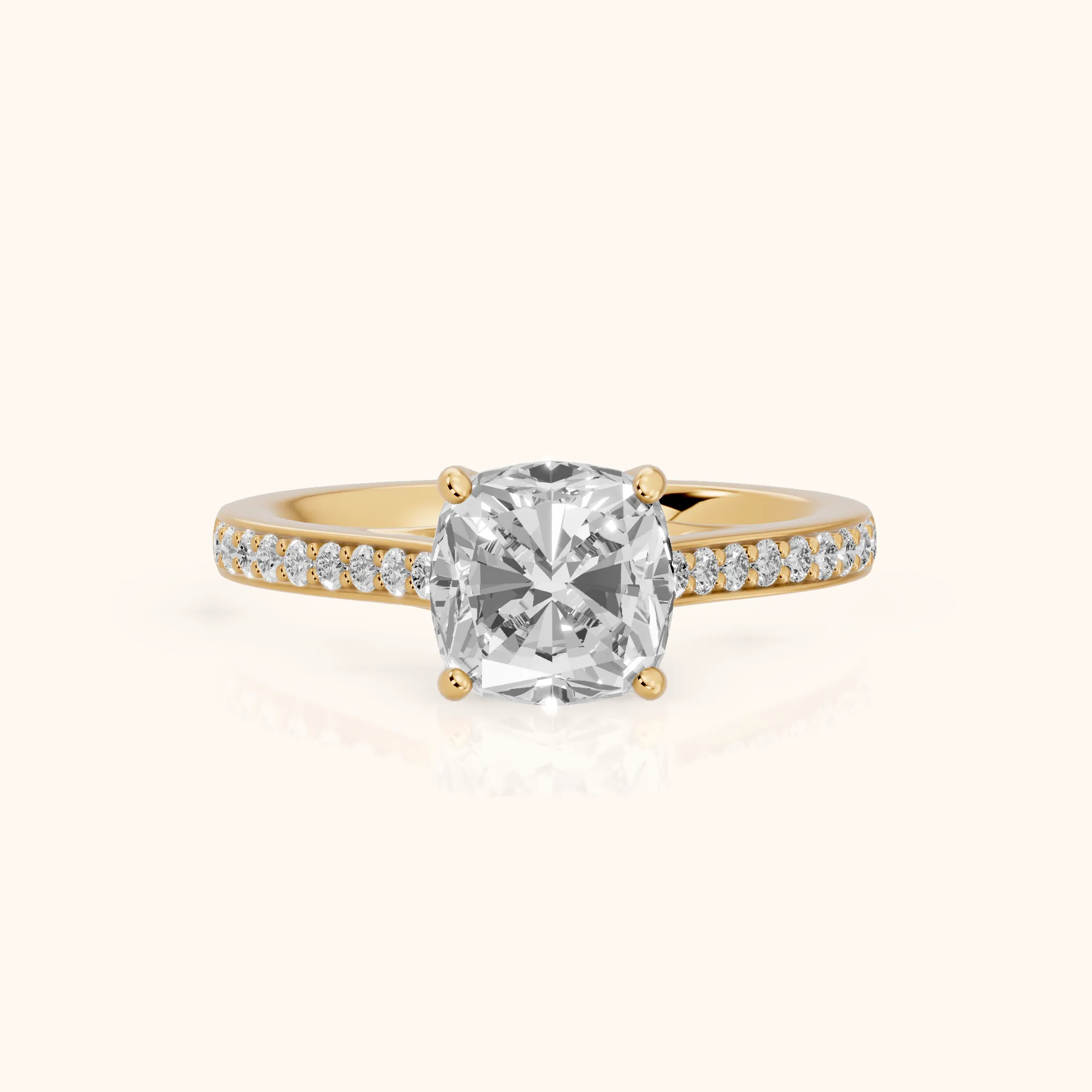 Nancy Trellis Pavé Cushion Diamond Engagement Ring in Yellow Gold — view 1