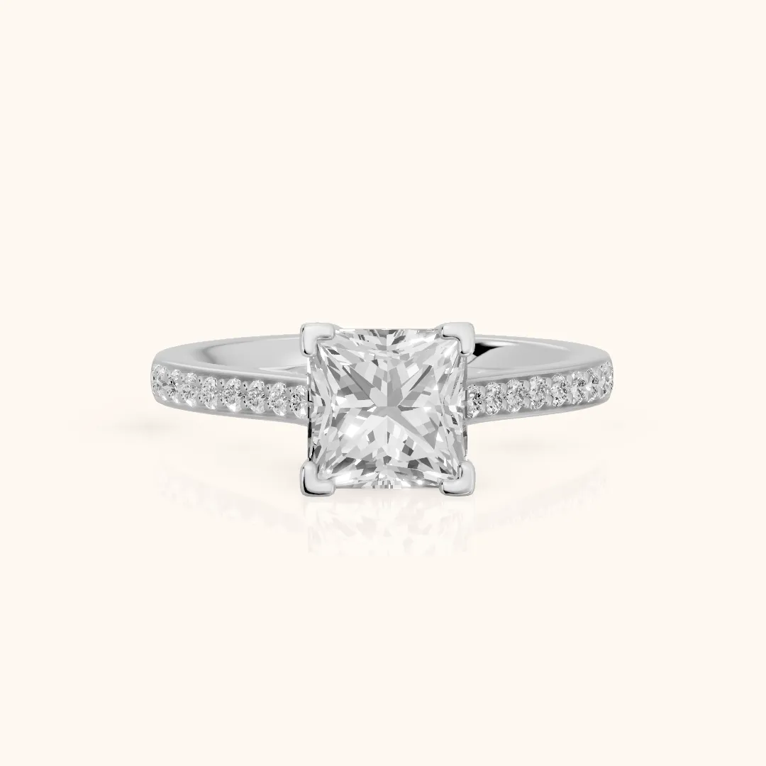 Nancy Trellis Pavé Princess Diamond Engagement Ring in White Gold — view 2