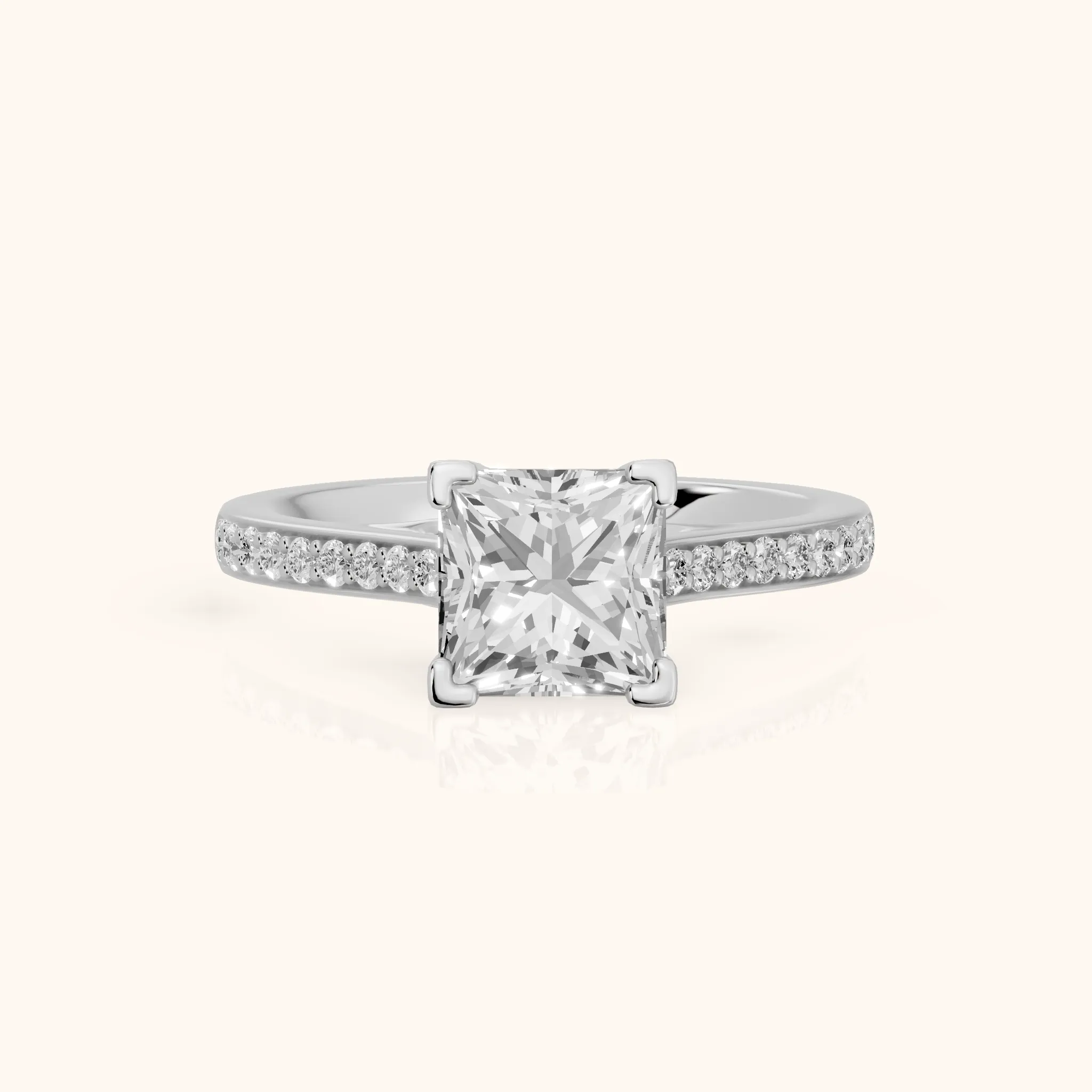 Nancy Trellis Pavé Princess Diamond Engagement Ring in White Gold — view 1