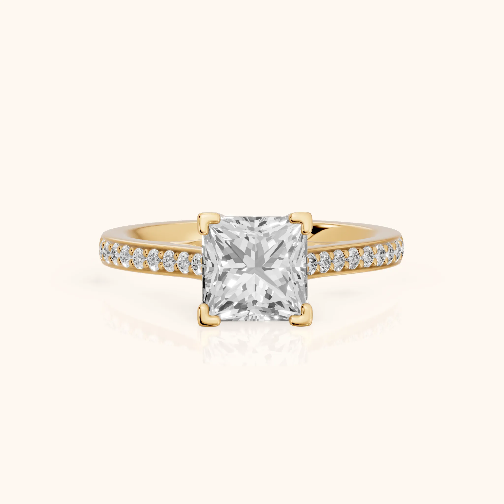 Nancy Trellis Pavé Princess Diamond Engagement Ring in Yellow Gold — view 1