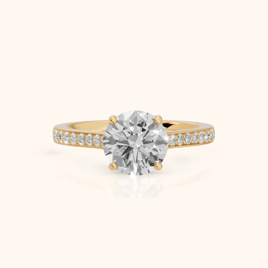 Nancy Trellis Pavé Round Diamond Engagement Ring in Yellow Gold — view 2