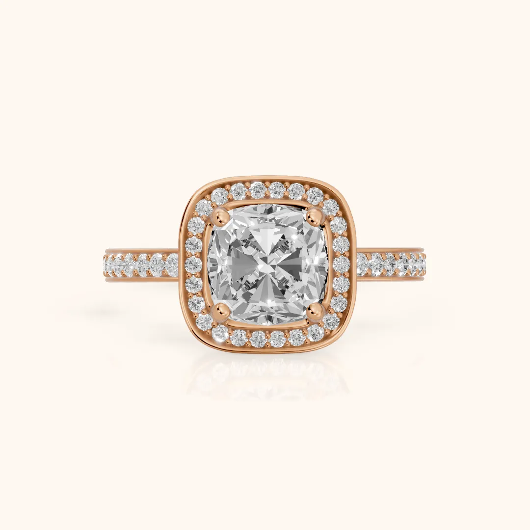 Nettie Halo Pavé Cushion Diamond Engagement Ring in Rose Gold — view 2