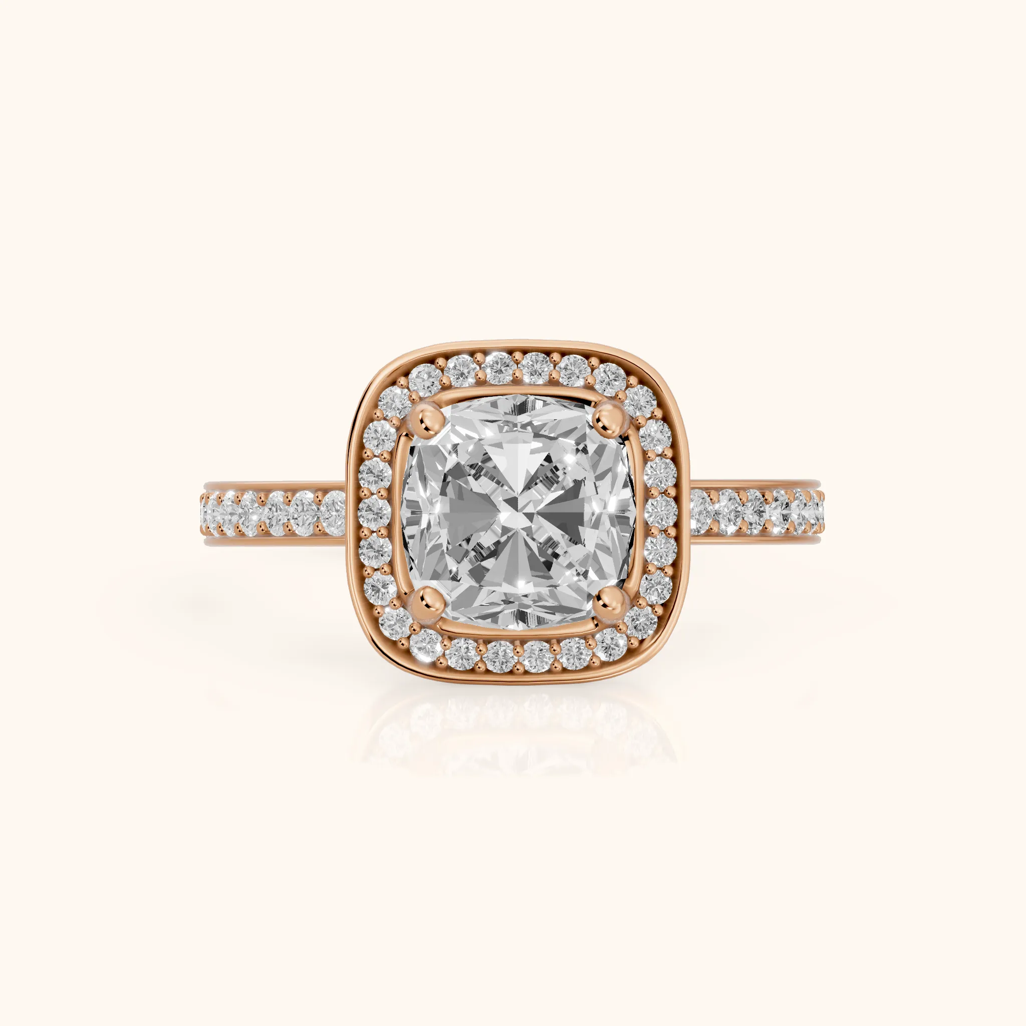 Nettie Halo Pavé Cushion Diamond Engagement Ring in Rose Gold — view 1