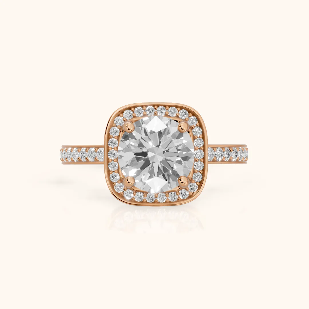 Nettie Halo Pavé Round Diamond Engagement Ring in Rose Gold — view 2