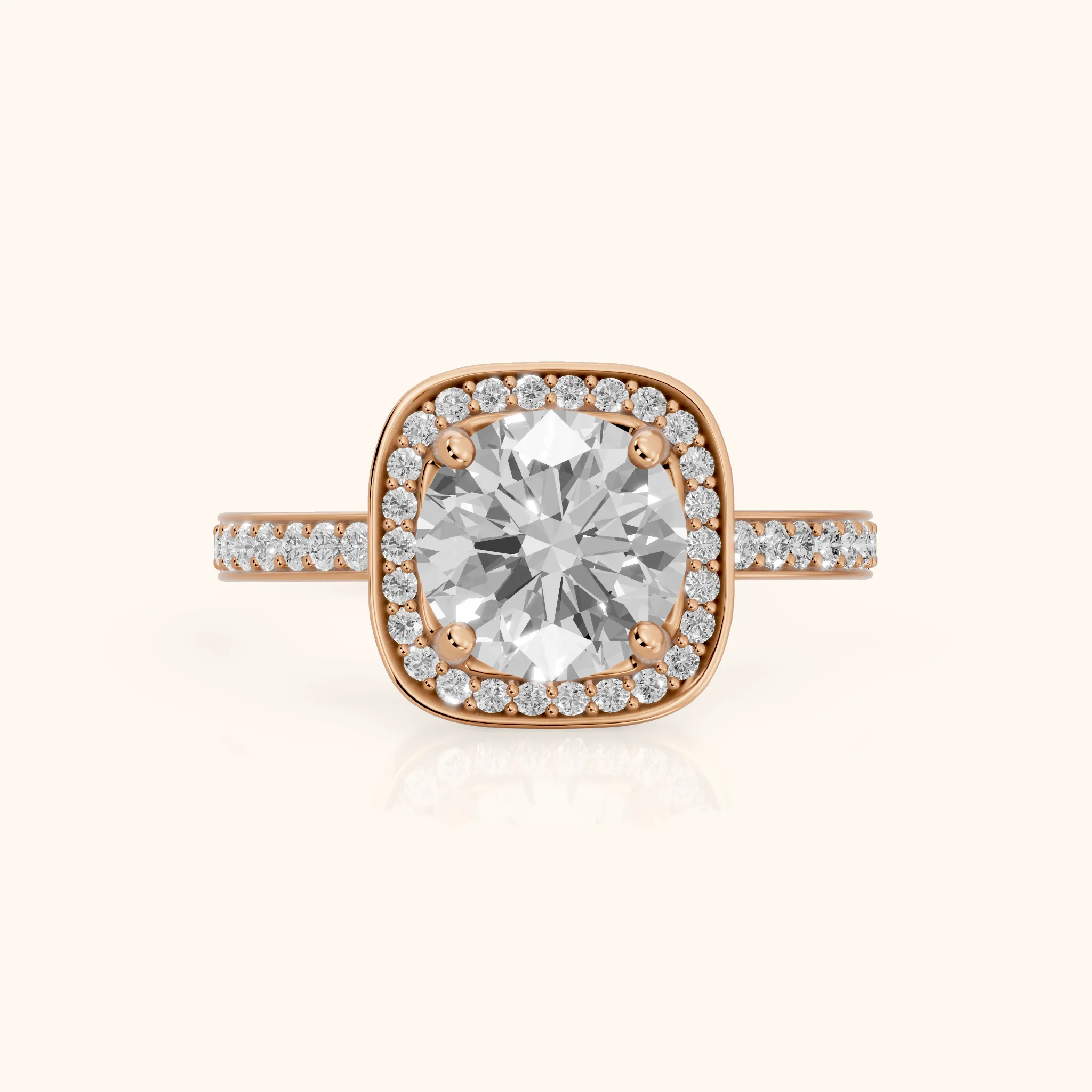 Nettie Halo Pavé Round Diamond Engagement Ring in Rose Gold — view 1