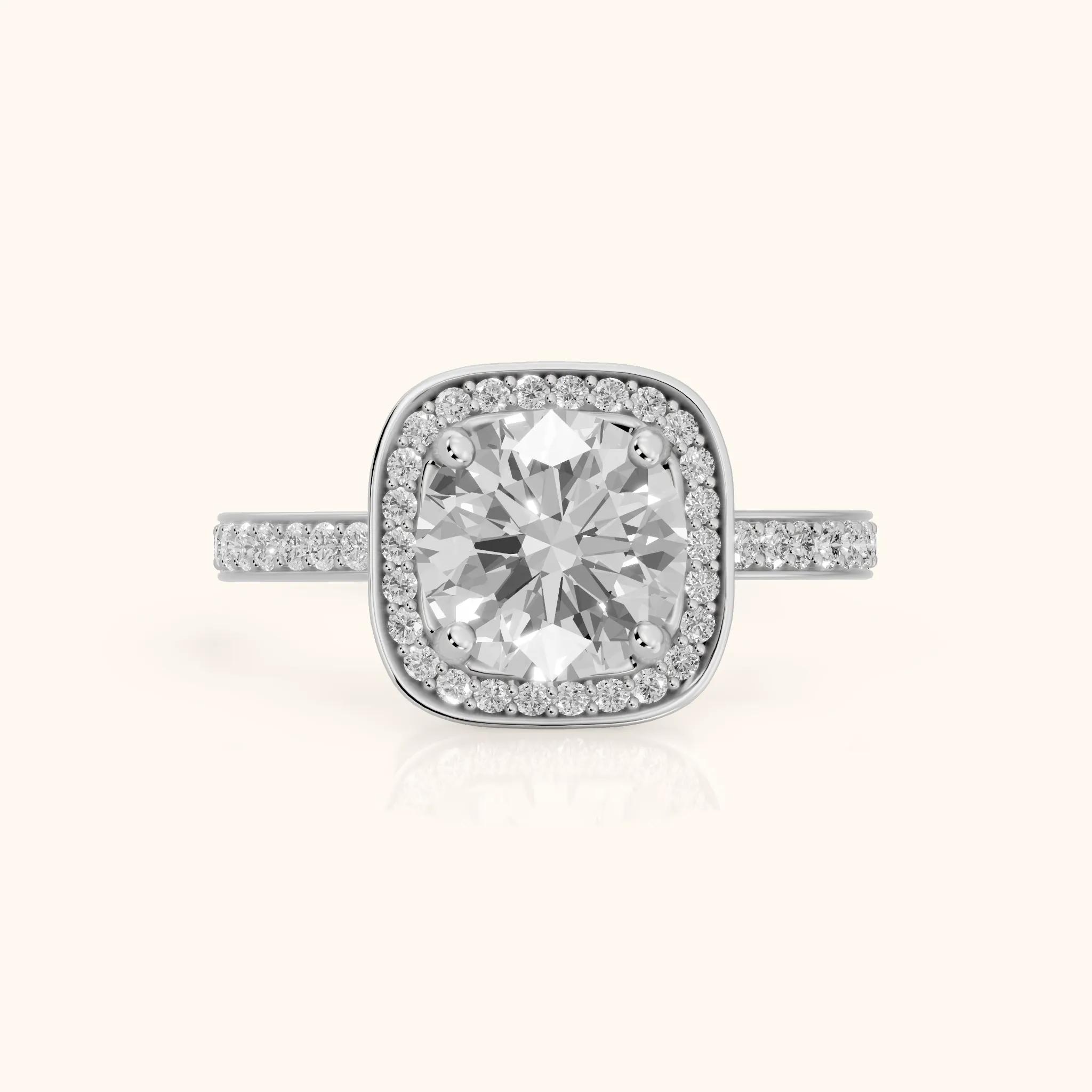Nettie Halo Pavé Round Diamond Engagement Ring in White Gold — view 1