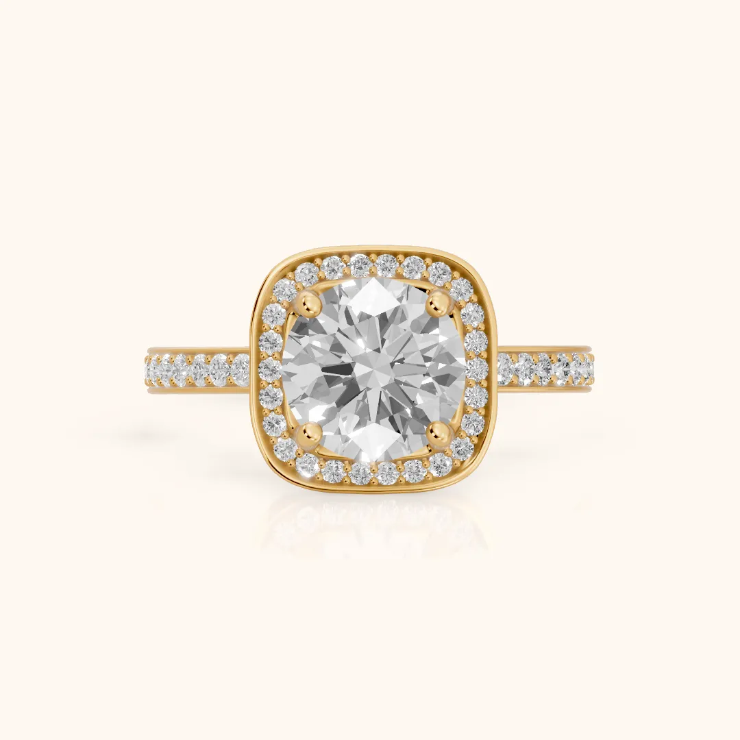 Nettie Halo Pavé Round Diamond Engagement Ring in Yellow Gold — view 2