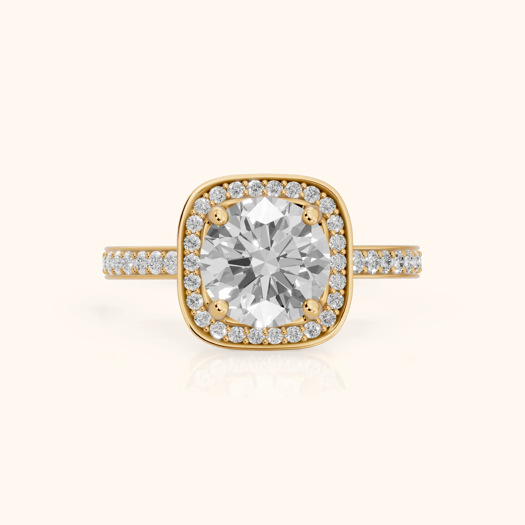 Nettie Halo Pavé Round Diamond Engagement Ring in Yellow Gold — view 1