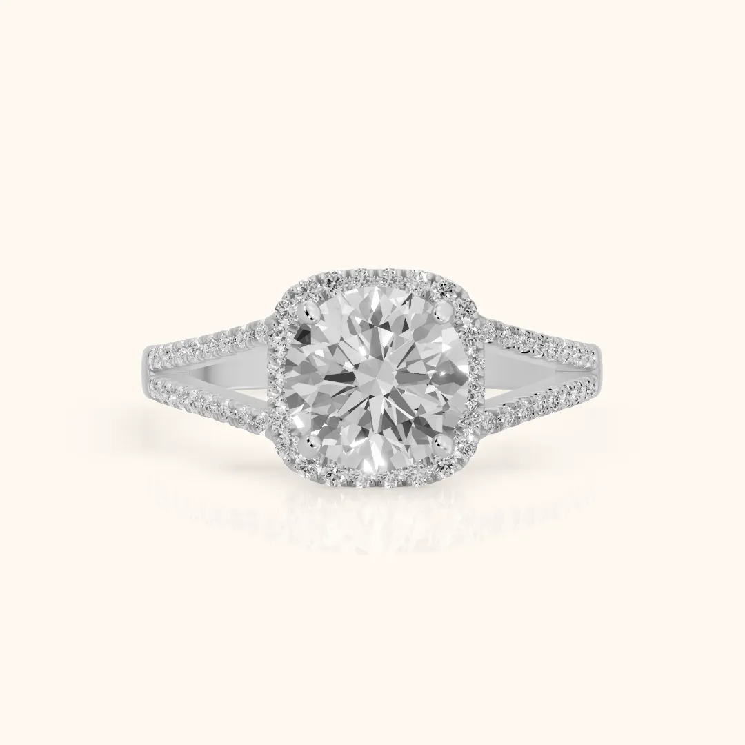 Nola Halo Split Shank Round Diamond Engagement Ring in Silver — view 2