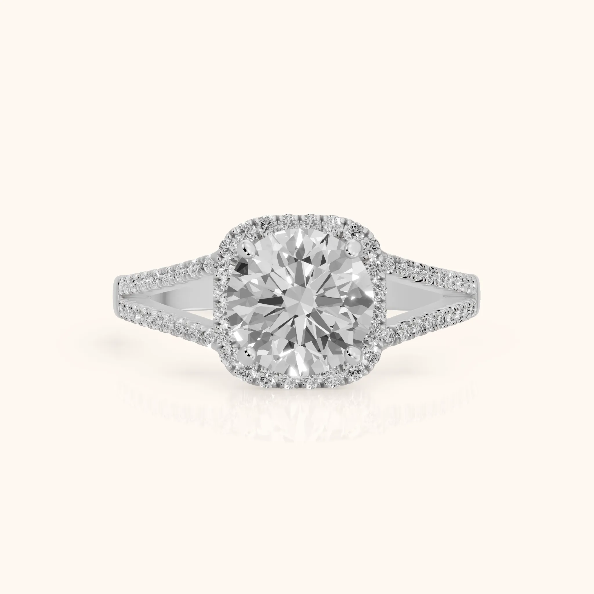 Nola Halo Split Shank Round Diamond Engagement Ring in Silver — view 1
