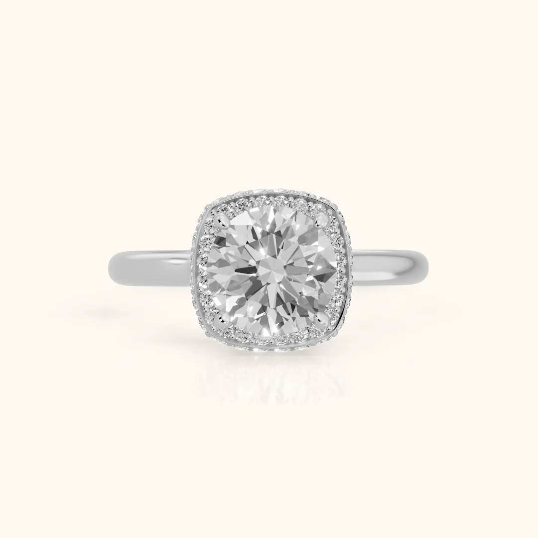 Opal Halo Cathedral Round Diamond Engagement Ring in Silver — view 2