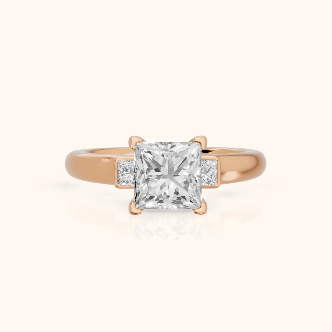 Penny Crossover Three-Stone Princess Diamond Engagement Ring in Rose Gold — view 2