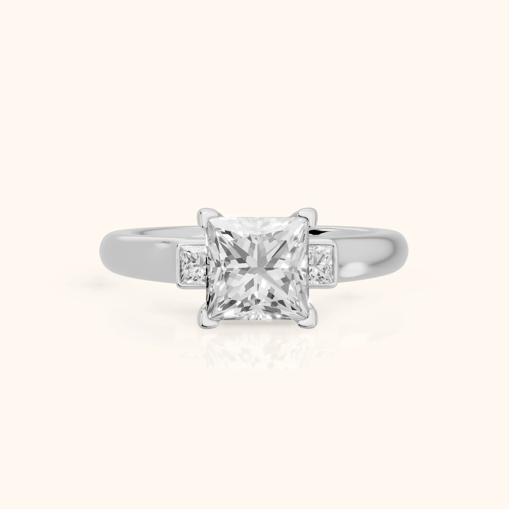 Penny Crossover Three-Stone Princess Diamond Engagement Ring in Platinum — view 1