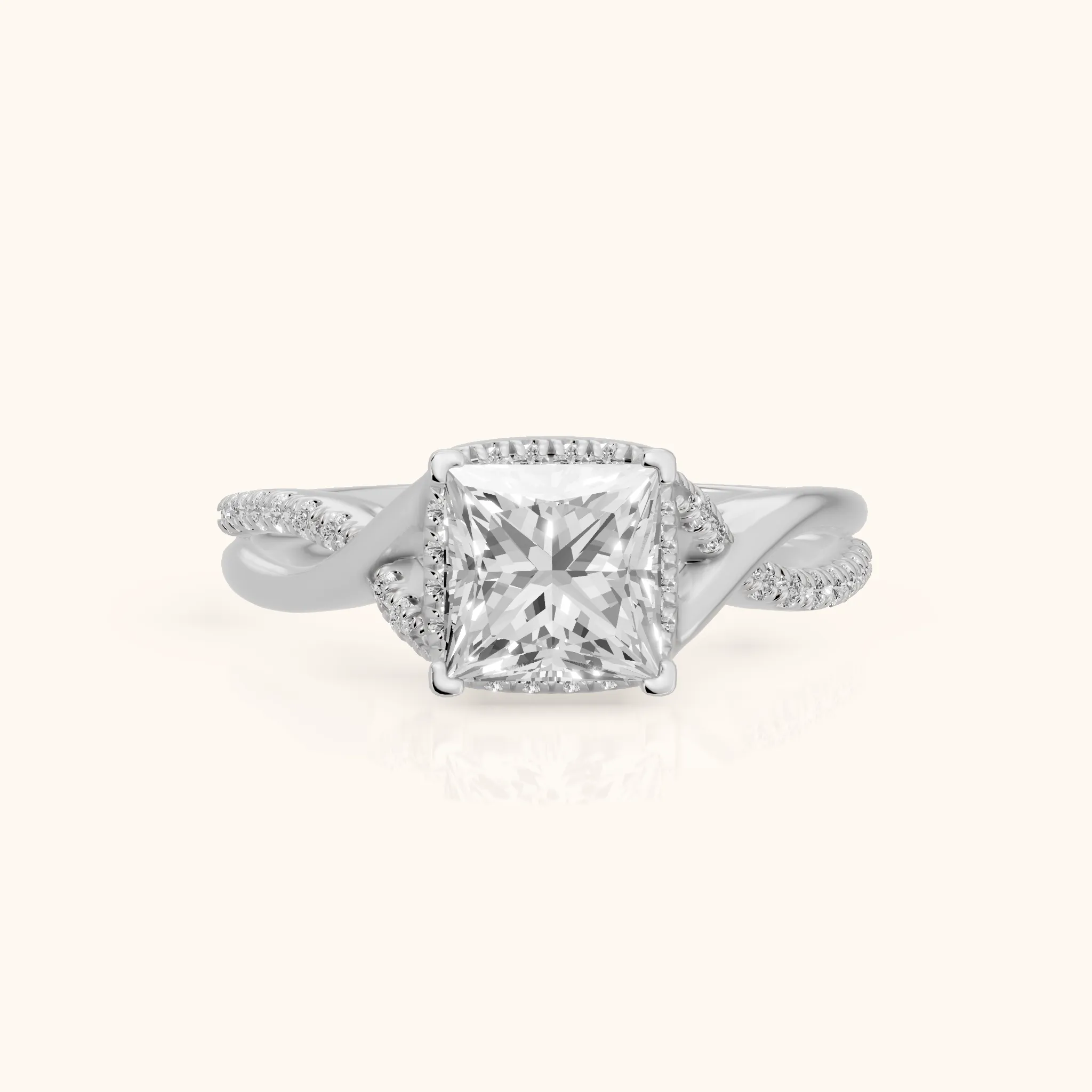 Pippa Twist Halo Princess Diamond Engagement Ring in Silver — view 1
