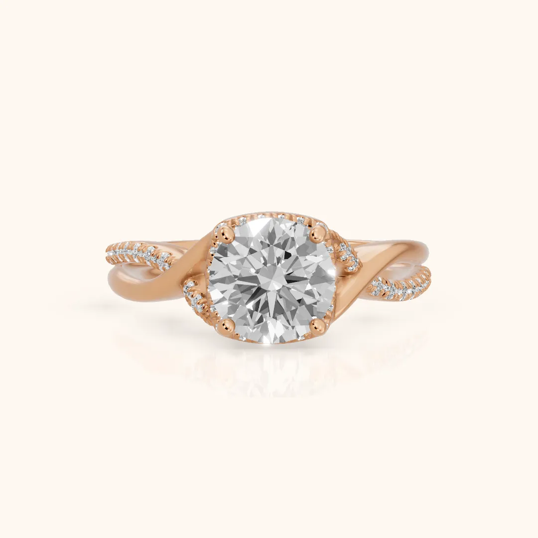 Pippa Twist Halo Round Diamond Engagement Ring in Rose Gold — view 2