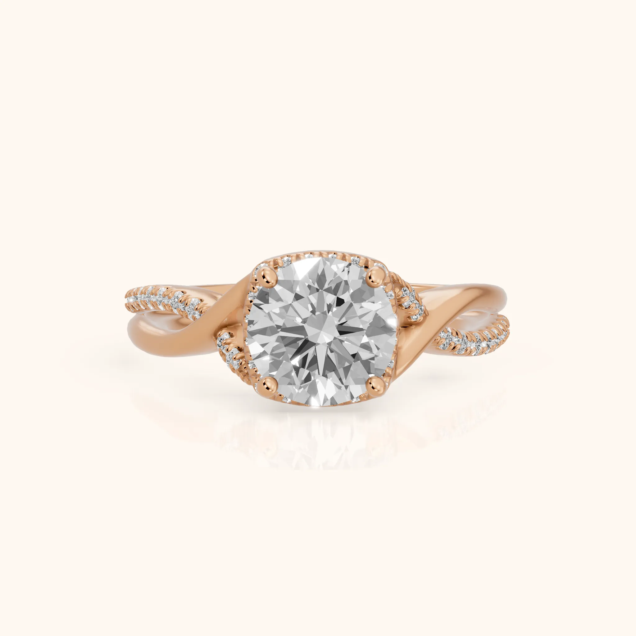 Pippa Twist Halo Round Diamond Engagement Ring in Rose Gold — view 1