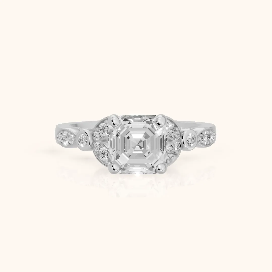 Polly Floral Cluster Asscher Diamond Engagement Ring in Platinum — view 2
