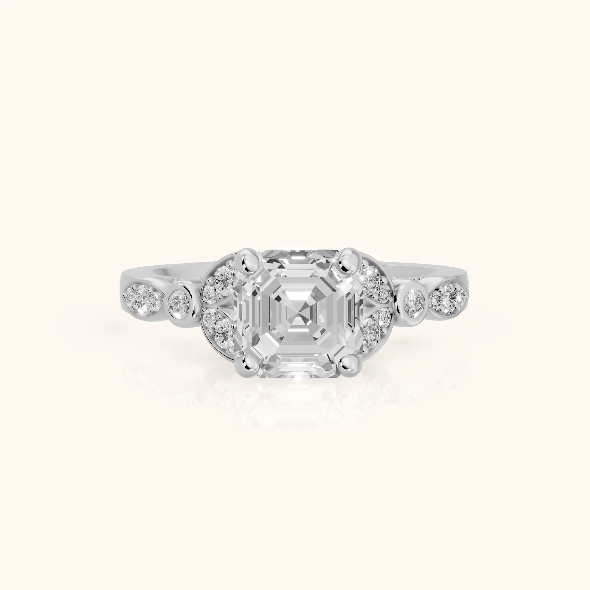 Polly Floral Cluster Asscher Diamond Engagement Ring in Platinum — view 1