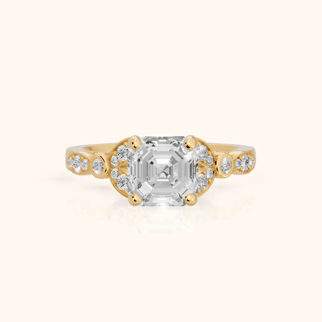 Polly Floral Cluster Asscher Diamond Engagement Ring in Yellow Gold — view 2