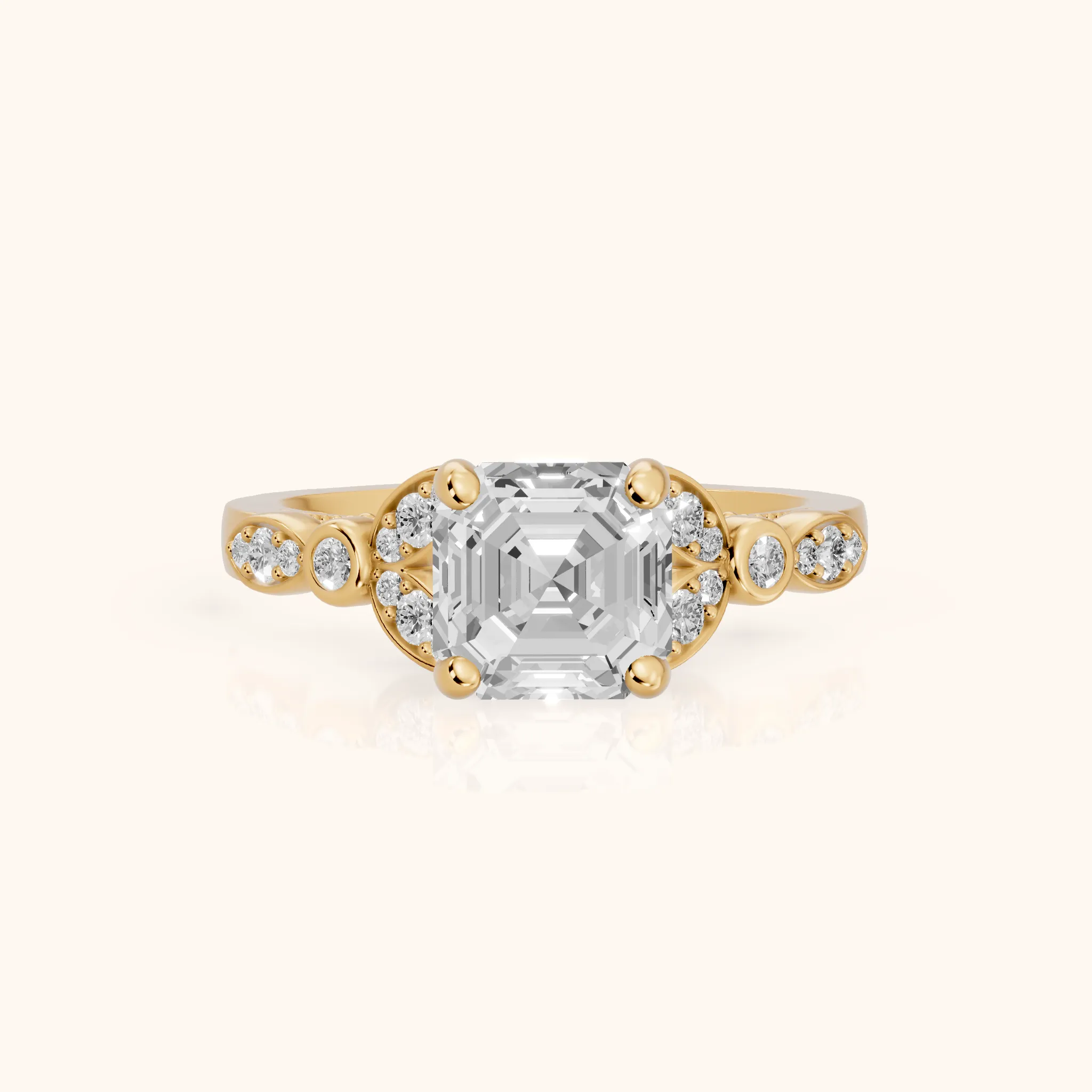 Polly Floral Cluster Asscher Diamond Engagement Ring in Yellow Gold — view 1