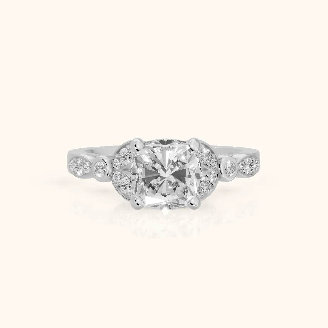 Polly Floral Cluster Cushion Diamond Engagement Ring in Platinum — view 2