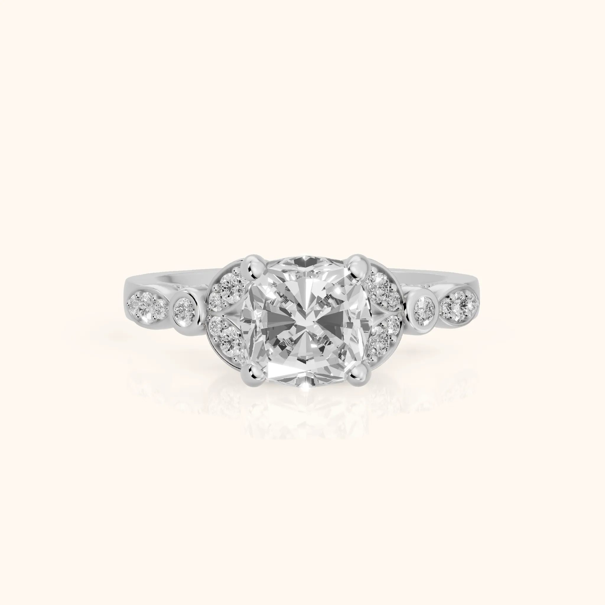 Polly Floral Cluster Cushion Diamond Engagement Ring in Platinum — view 1