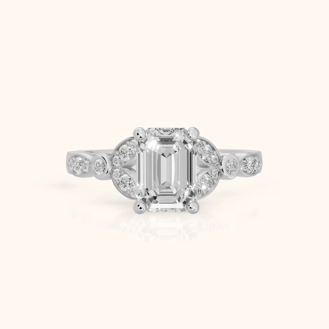Polly Floral Cluster Emerald Diamond Engagement Ring in Platinum — view 2