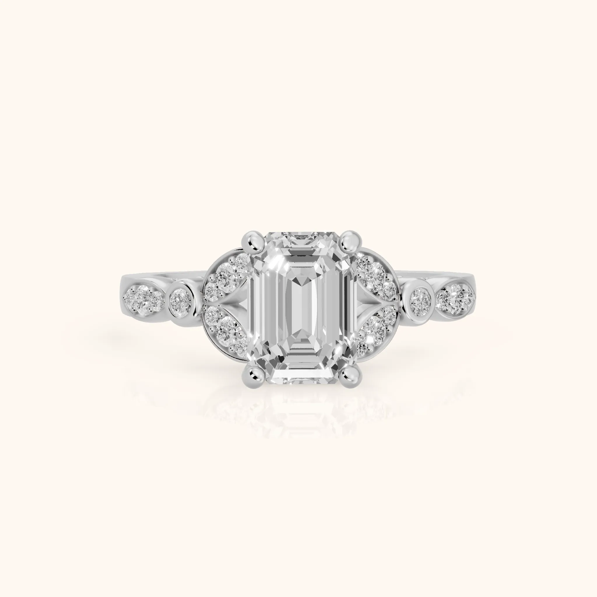 Polly Floral Cluster Emerald Diamond Engagement Ring in Platinum — view 1