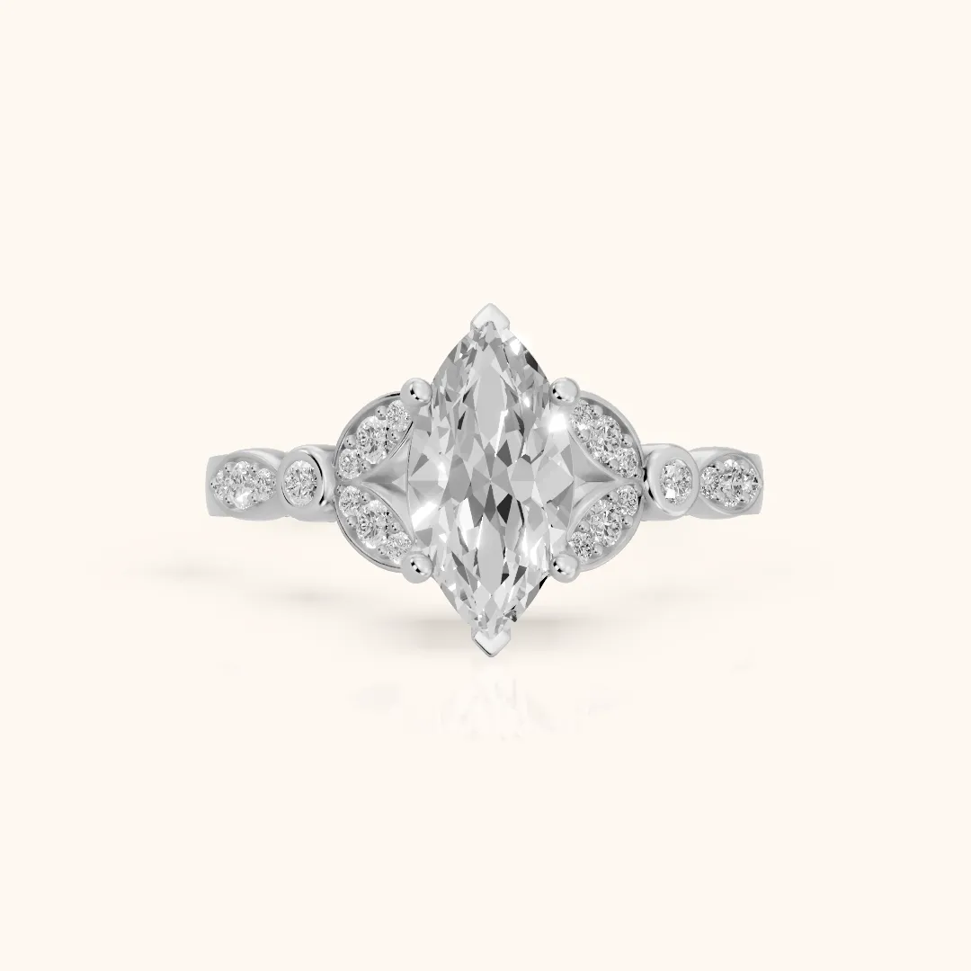 Polly Floral Cluster Marquise Diamond Engagement Ring in Platinum — view 2