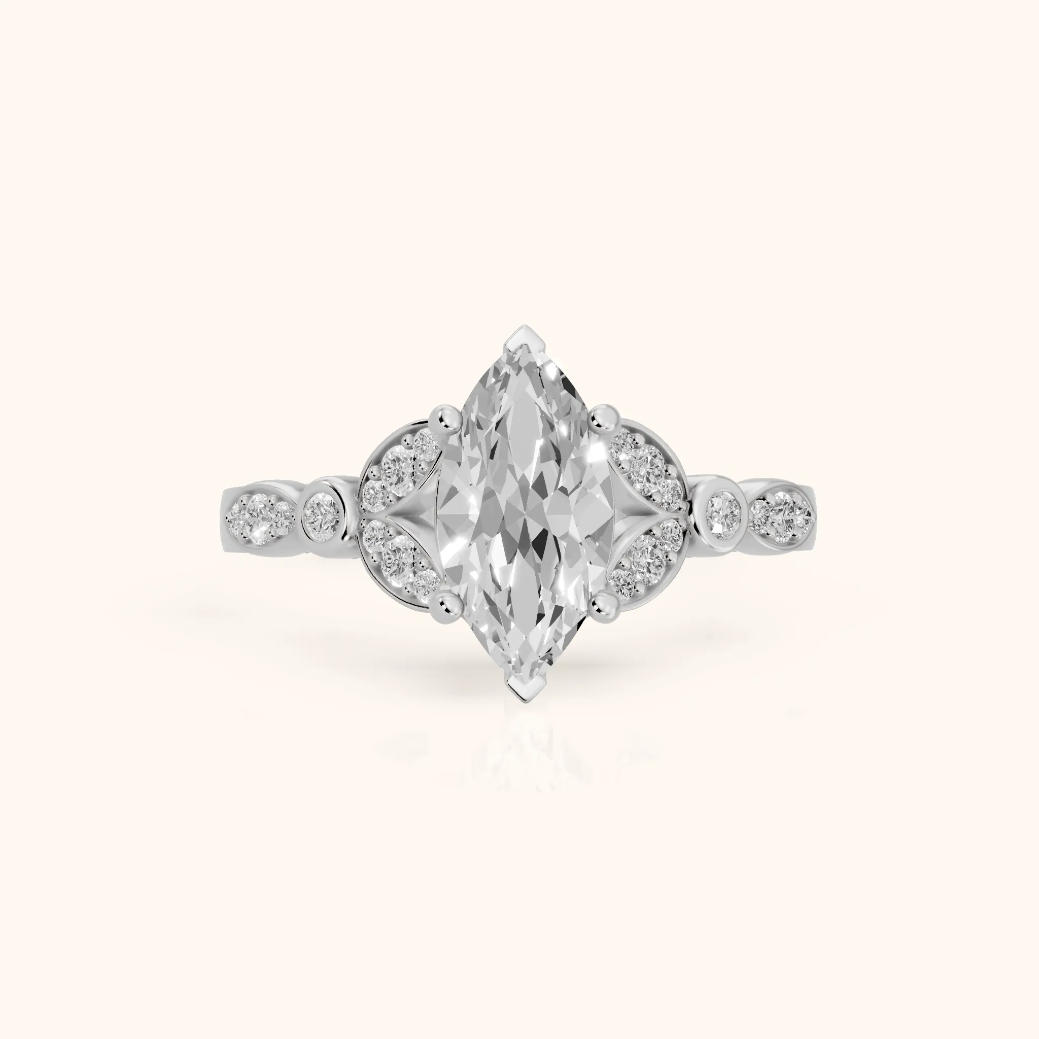 Polly Floral Cluster Marquise Diamond Engagement Ring in Platinum — view 1