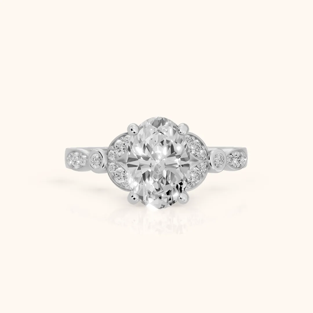 Polly Floral Cluster Oval Diamond Engagement Ring in Platinum — view 2
