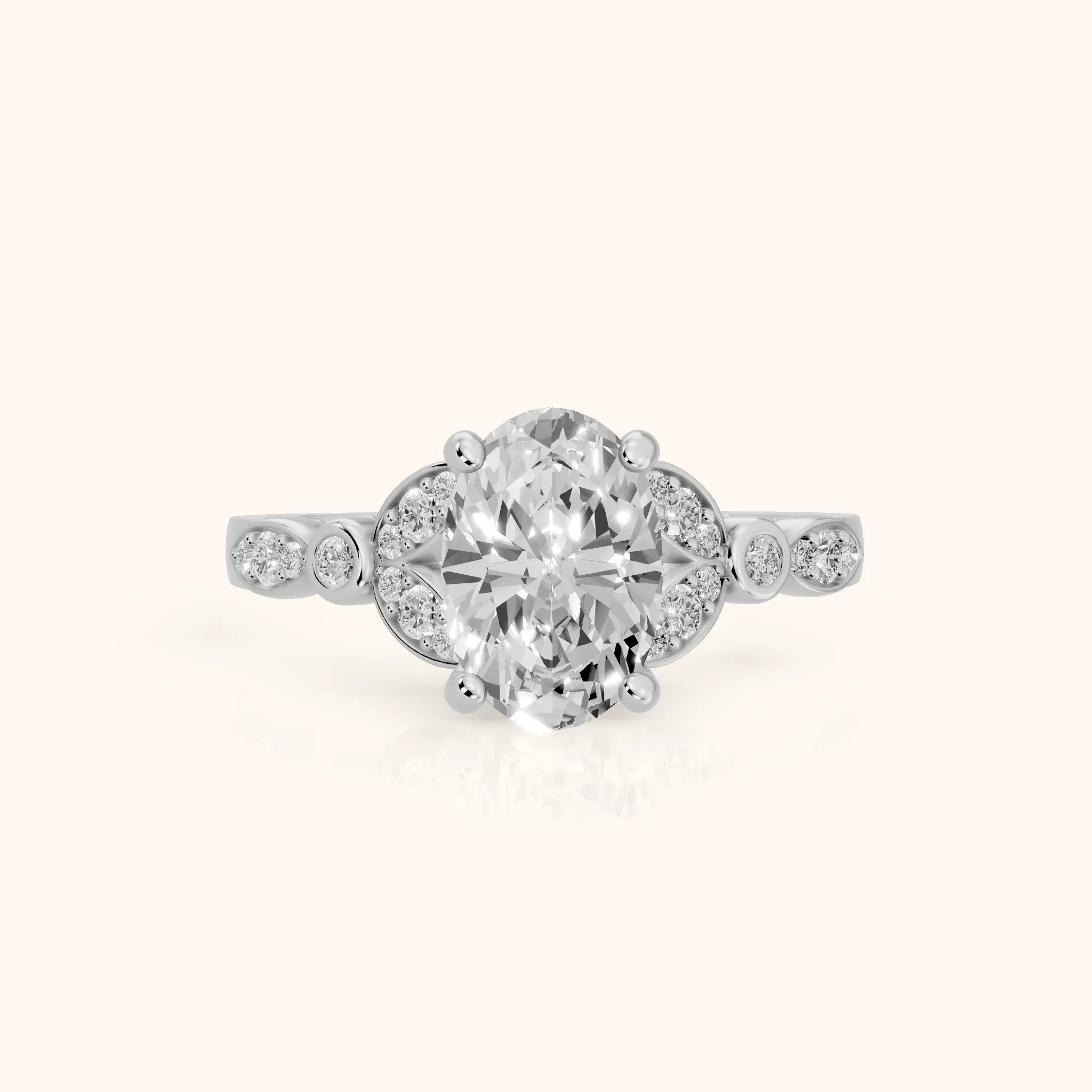 Polly Floral Cluster Oval Diamond Engagement Ring in Platinum — view 1