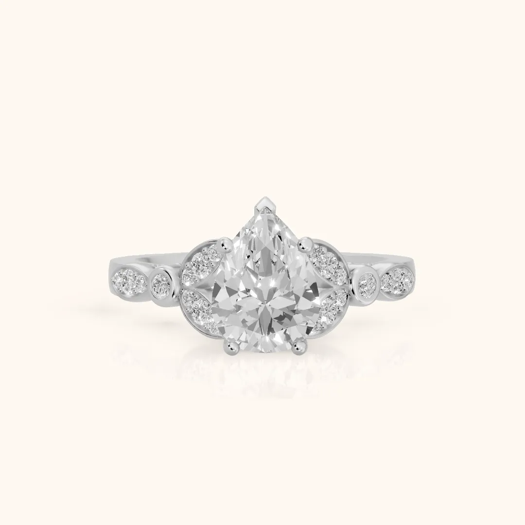 Polly Floral Cluster Pear Diamond Engagement Ring in White Gold — view 2
