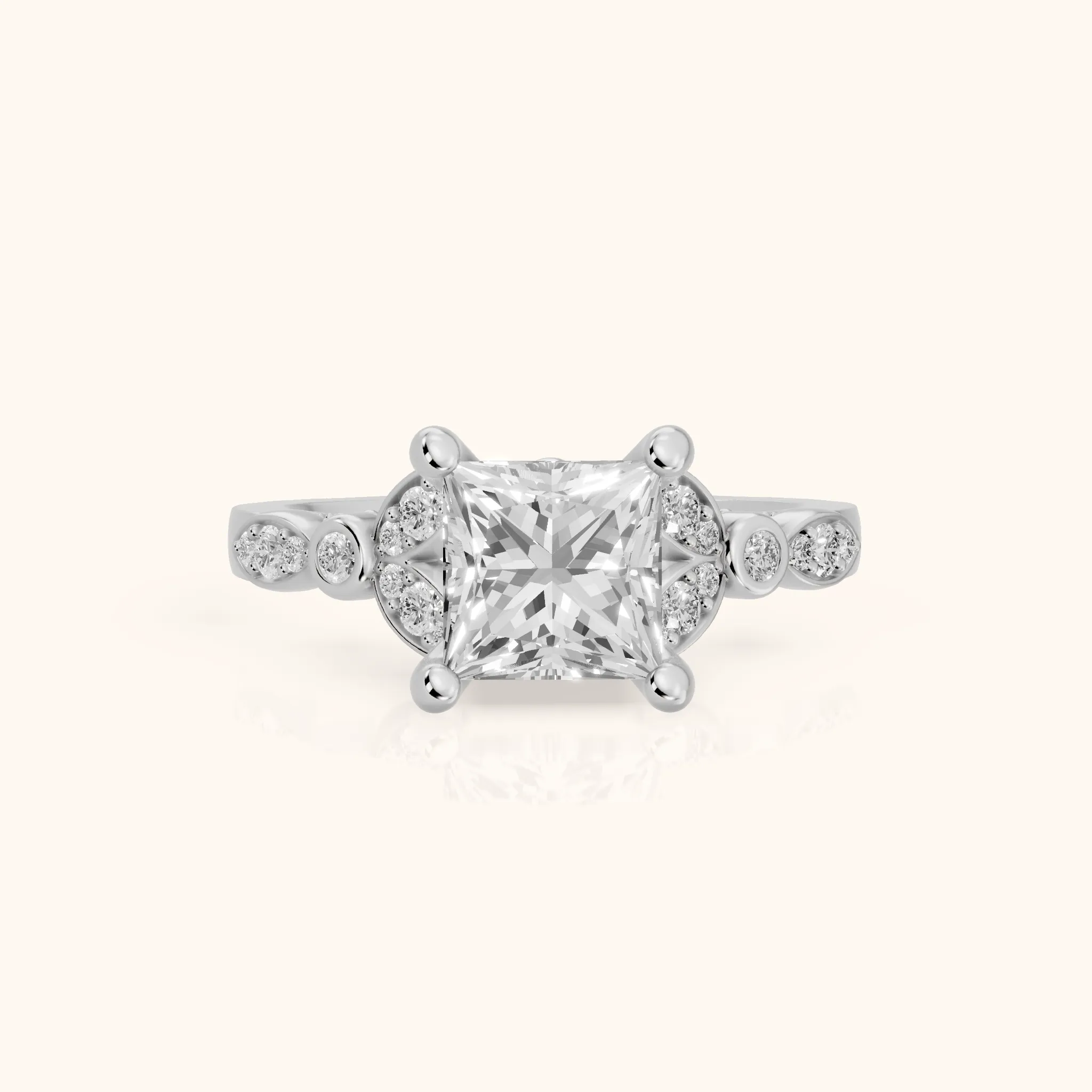 Polly Floral Cluster Princess Diamond Engagement Ring in Platinum — view 1