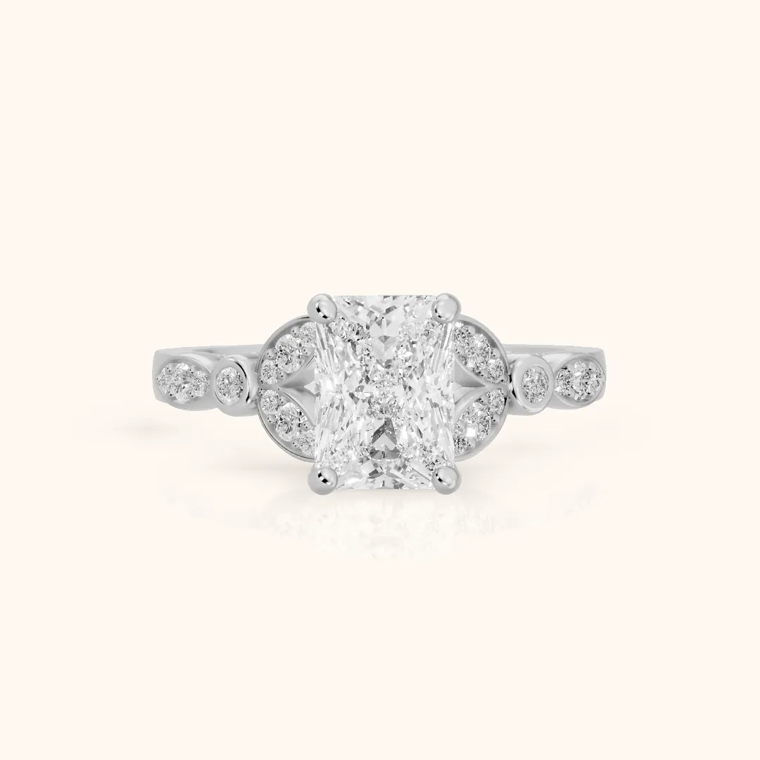 Polly Floral Cluster Radiant Diamond Engagement Ring in Silver — view 2