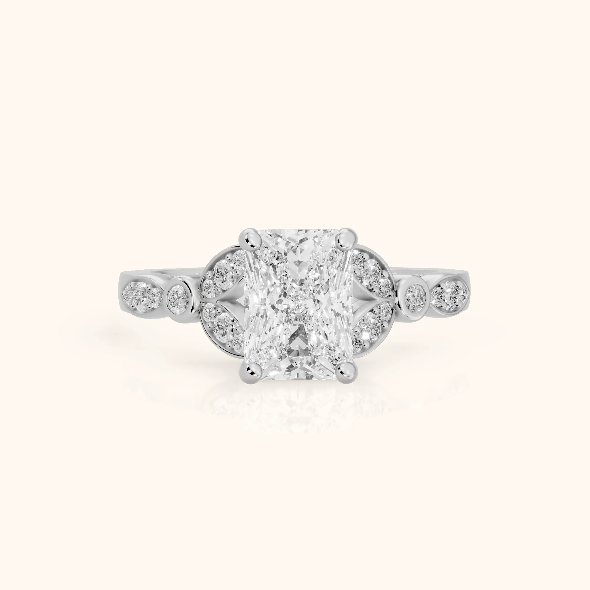 Polly Floral Cluster Radiant Diamond Engagement Ring in Silver — view 1
