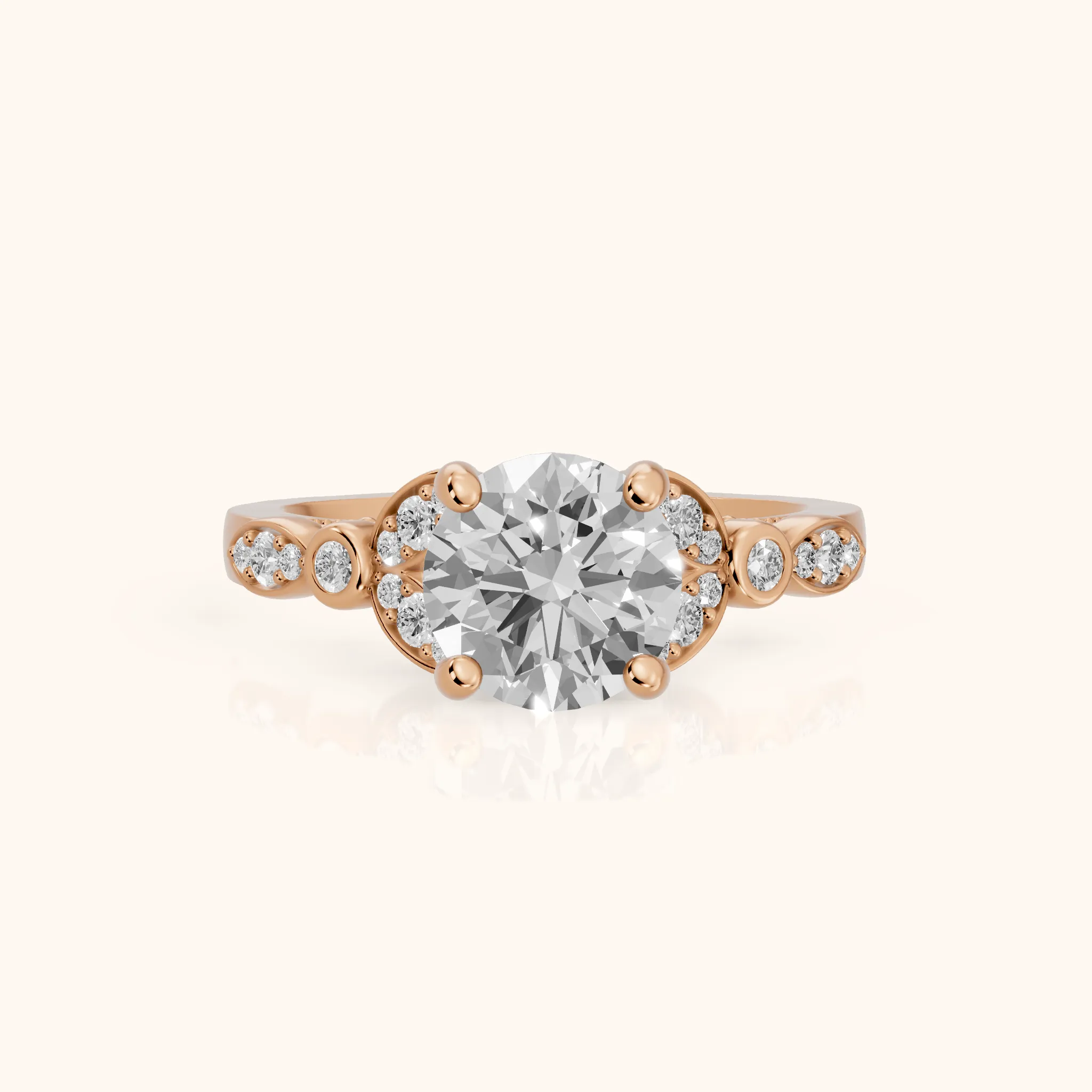 Polly Floral Cluster Round Diamond Engagement Ring in Rose Gold — view 1