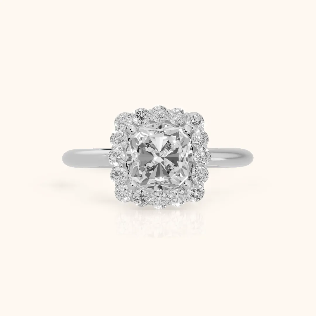 Rae Floral Halo Cushion Diamond Engagement Ring in White Gold — view 2