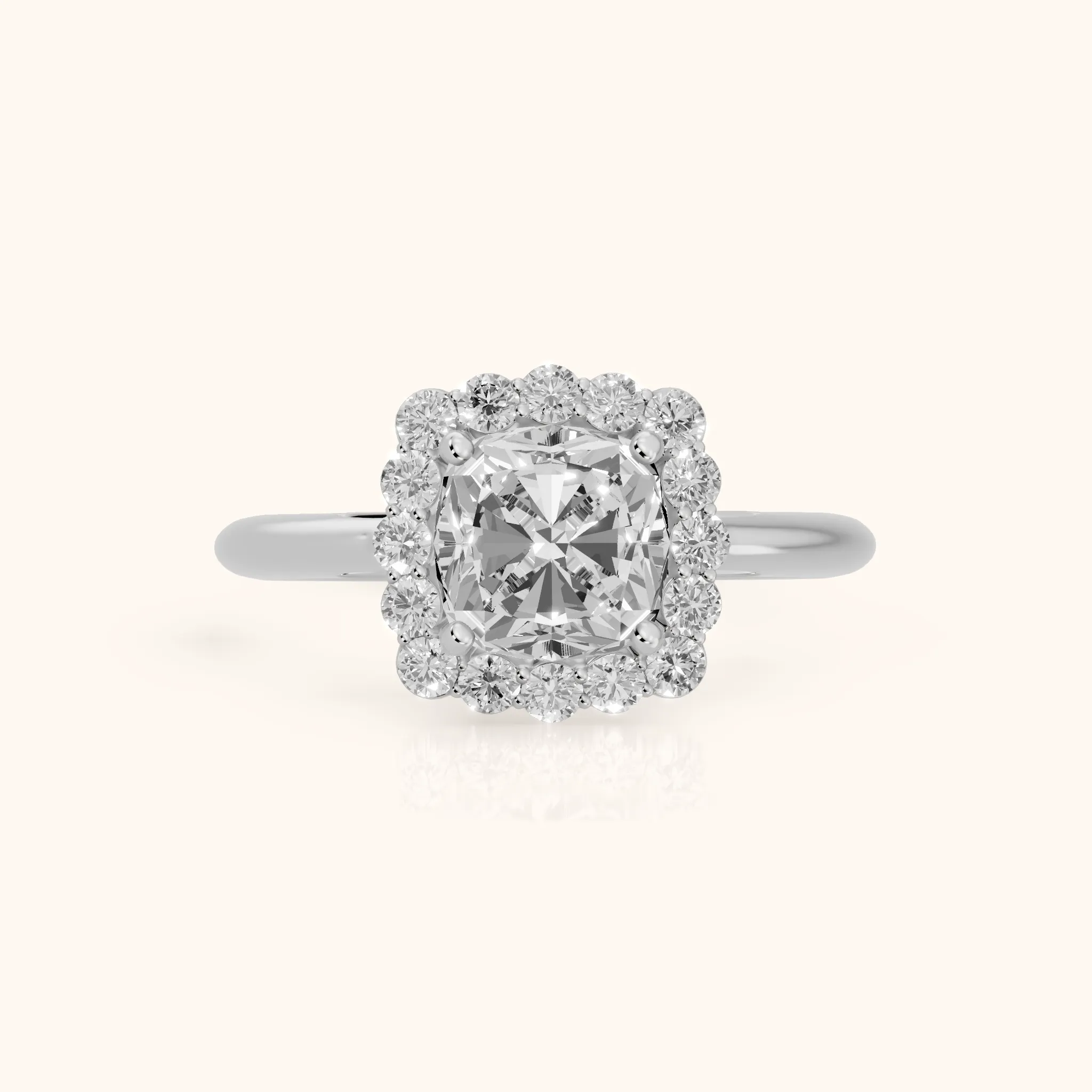 Rae Floral Halo Cushion Diamond Engagement Ring in White Gold — view 1