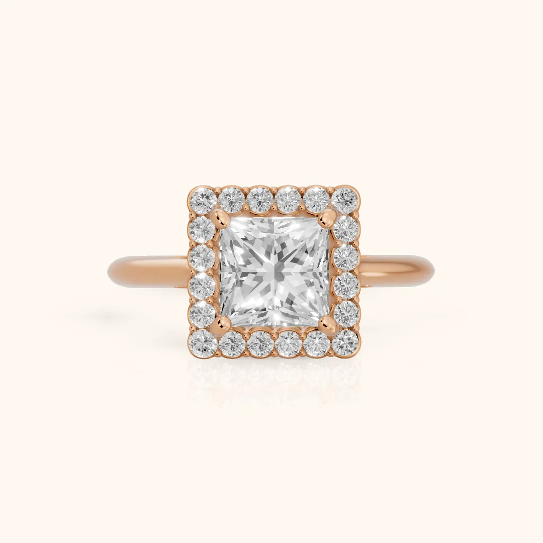 Rae Floral Halo Princess Diamond Engagement Ring in Rose Gold — view 2