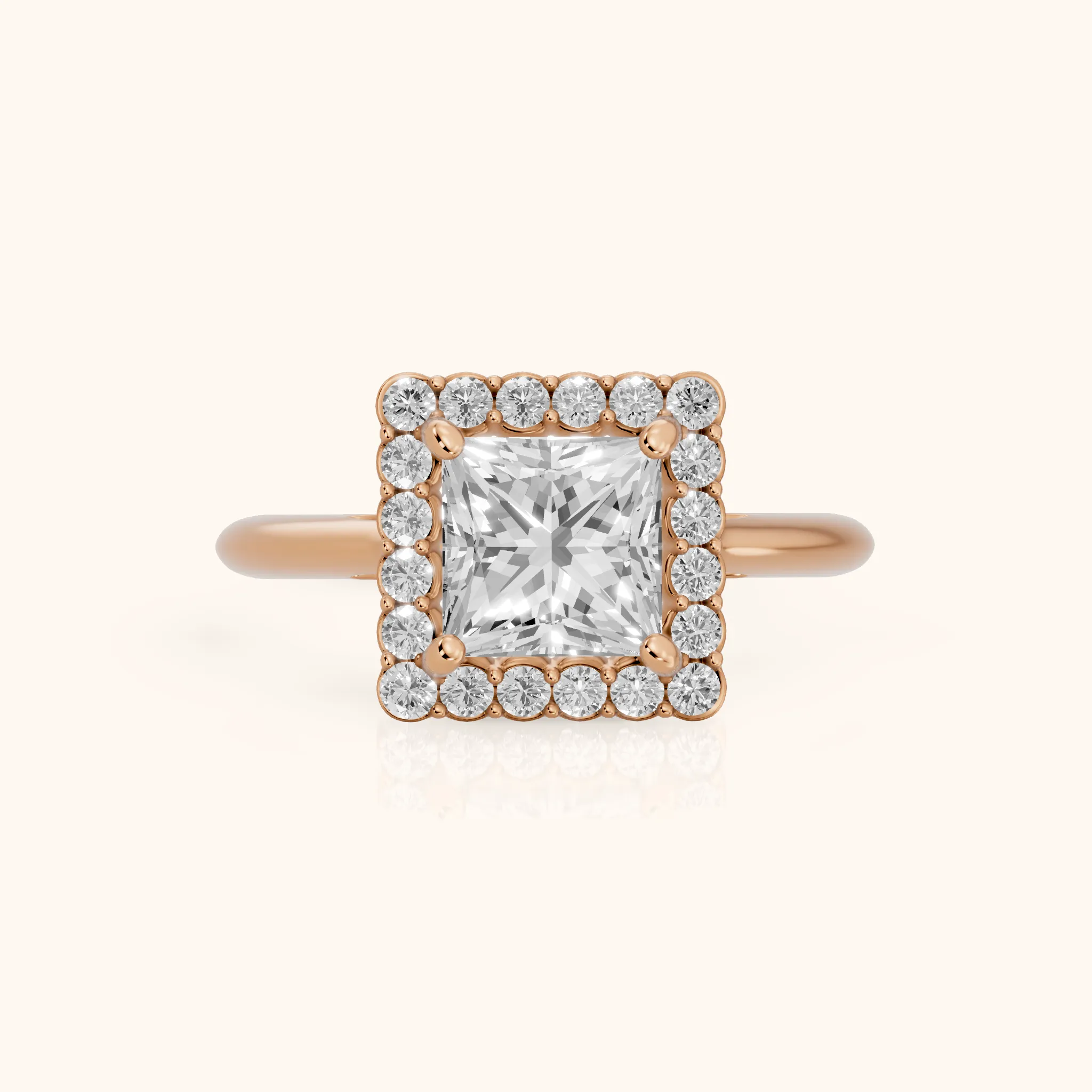 Rae Floral Halo Princess Diamond Engagement Ring in Rose Gold — view 1