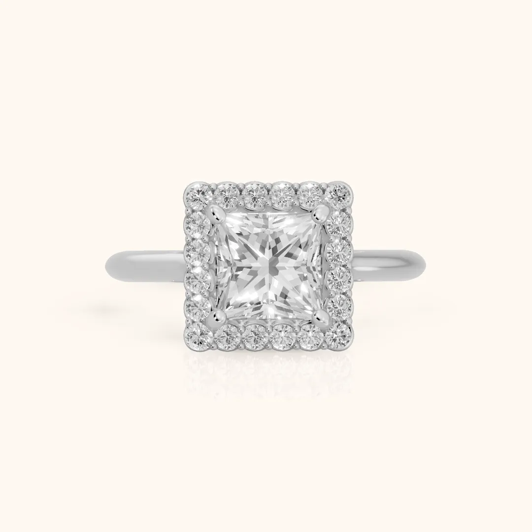 Rae Floral Halo Princess Diamond Engagement Ring in Silver — view 2